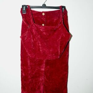 Elegant Velvet Skirt Set in Deep Red